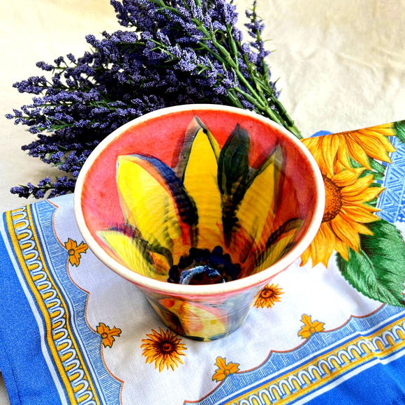 Sunflower Pottery Vase or Pen/Pencil Holder Orange Yellow & Green - Picture 4 of 4